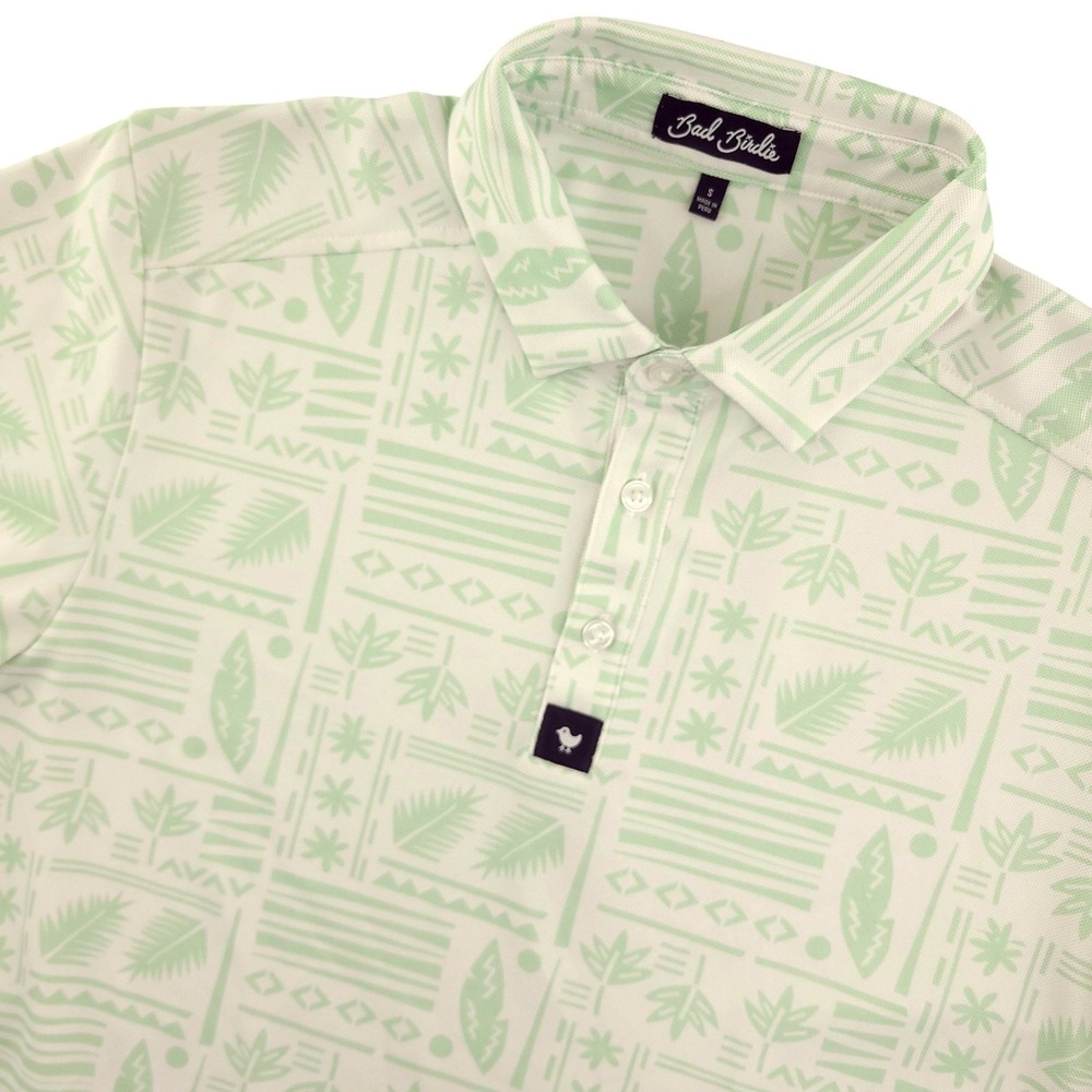 Bad Birdie Polo Shirt Mens Small White Tropical Print Golf Performance Top